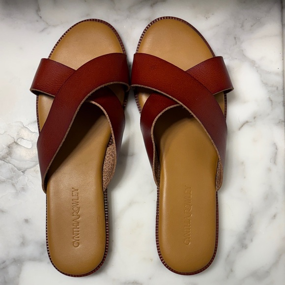 Cynthia Rowley Women's Tan and Brown Cross Strap Sandals - Picture 1 of 3